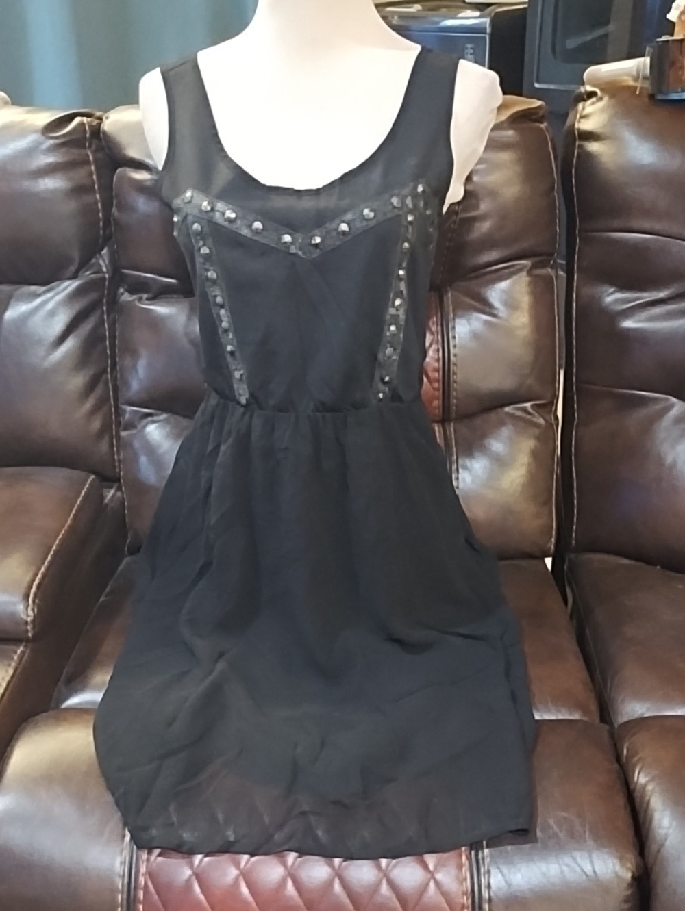 Forever 21 Black Sleeveless Stud-Trim Mini Dress